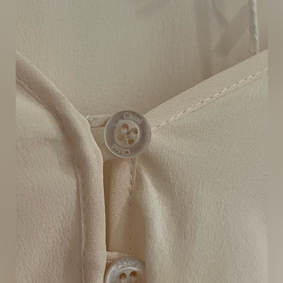 Chloé Ruffled Collar Silk Crepe de Chine Blouse Button Front V-Neck White NWT - Picture 13 of 14